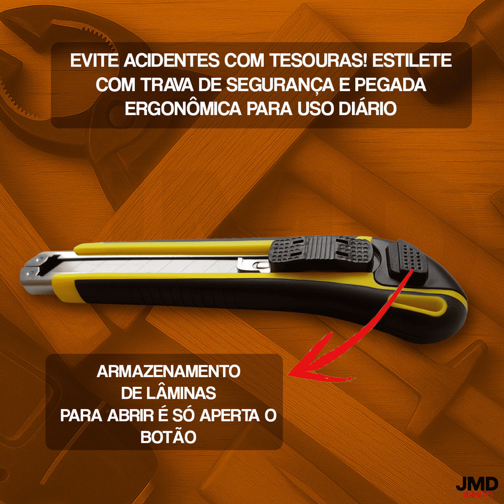 Estilete Profissional com 5 Lâminas de Refil – Corte Preciso, Seguro e Sempre Afiado