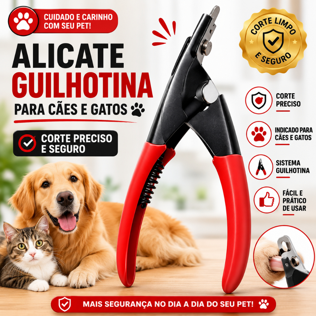 Alicate Cortador de Unhas Guilhotina para Cães e Gatos Corte Preciso e Seguro