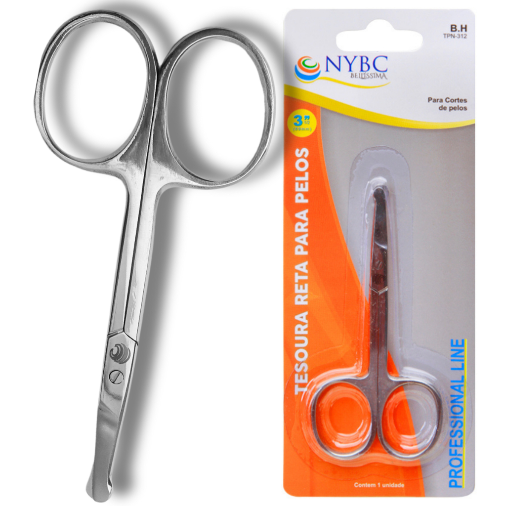Tesoura para Pelos do Nariz e Orelhas - NYBC Beauty - Inox 420  - Corte Preciso e Seguro
