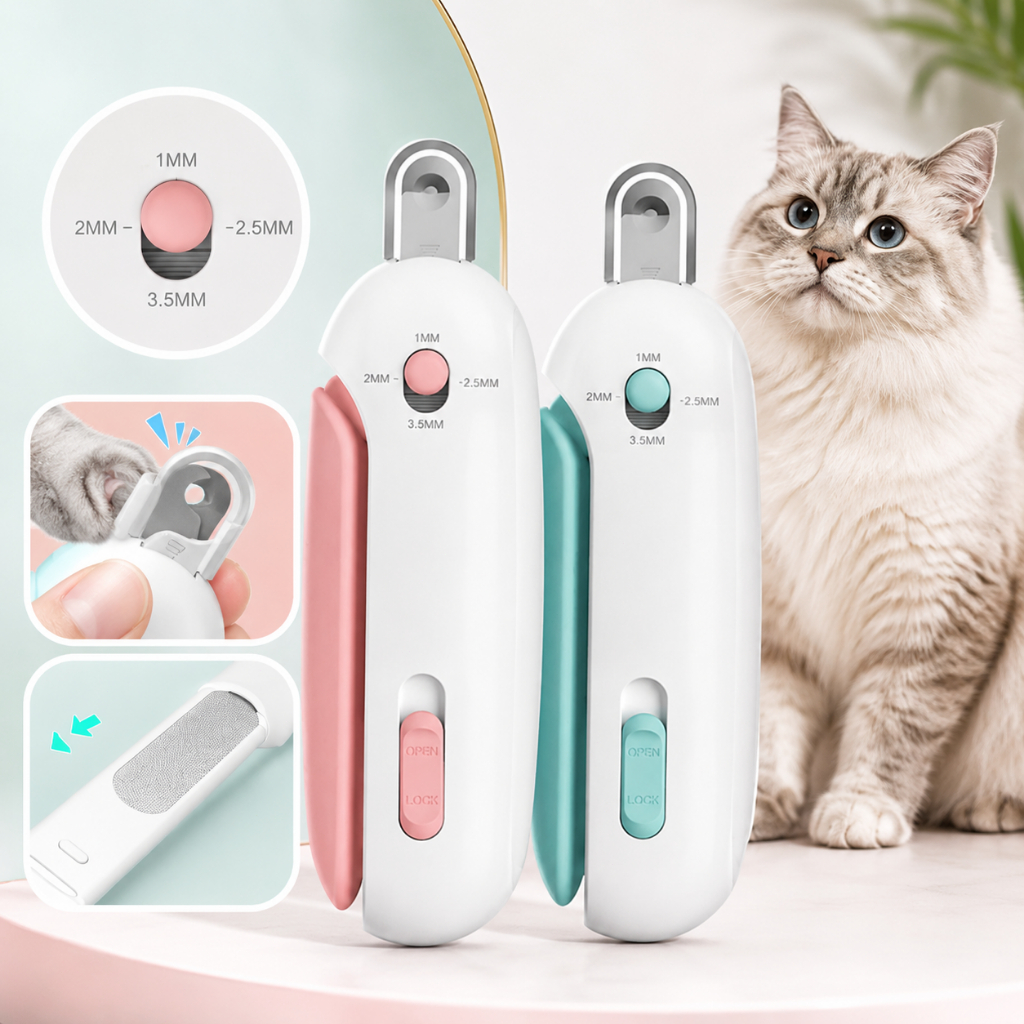 Cortador de Unhas 2 em 1 Ajustável para Gatos com Lixa Integrada e Coletor de Resíduos, Corte Seguro e Preciso