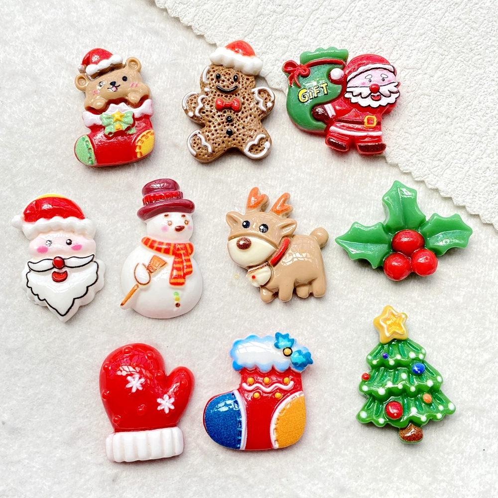 10 Lindos Desenhos Animados Papai Noel , Boneco De Neve , Veado , Árvore De Natal-Estátuas Com Parte Traseira Plana Para