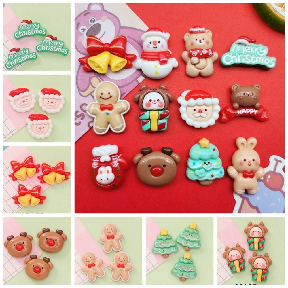 INTREE 10 Peças Cabochões De Resina De Papai Noel Para Scrapbooking , Acessório De Decoração Com Parte Traseira Plana
