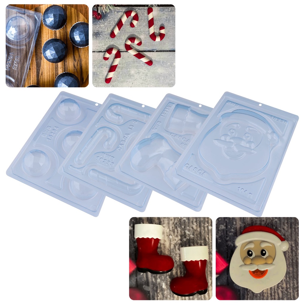 Kit 4 Formas Temáticas Natal Bwb Silicone 3 Partes Bengala Bota Esfera E Papai Noel