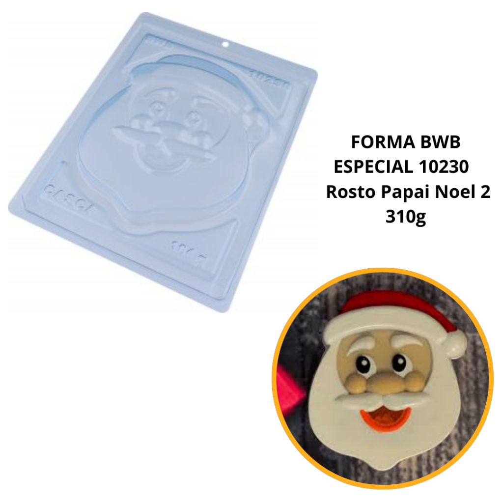 1~4 Forma BWB Rosto Papai Noel 2, Com Silicone (3 partes) Para Bombons de Chocolate - Cód. 10230 (CHOCO)