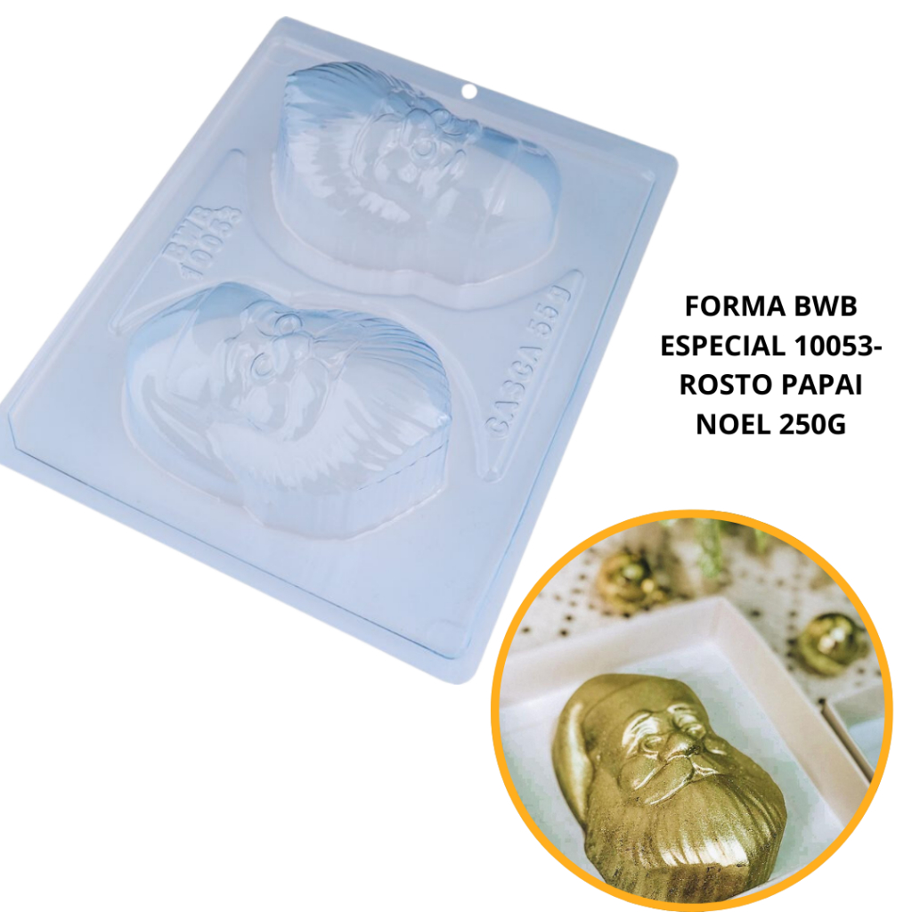 1~4 Forma BWB Com Silicone(3 partes)Para Chocolate Cód.10053-Rosto do Papai Noel 250g. (CHOCO)