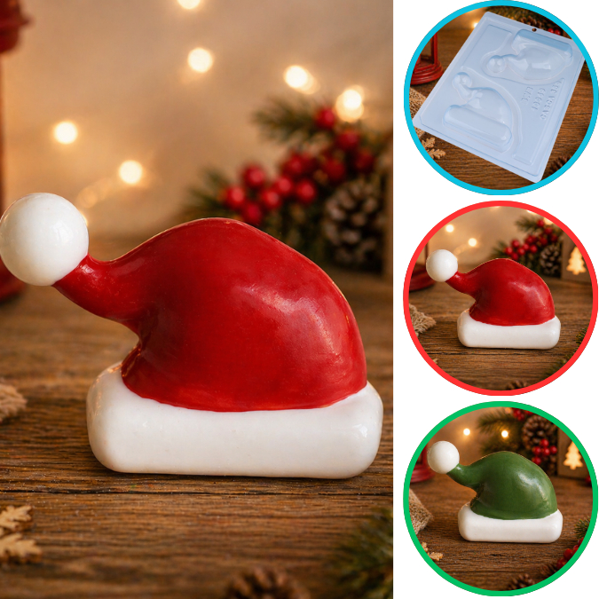 1~5 Forma BWB Com Silicone (3 partes) Para Chocolate Cód. 10049 - Gorro do Papai Noel 100g. Natal. (CHOCO)