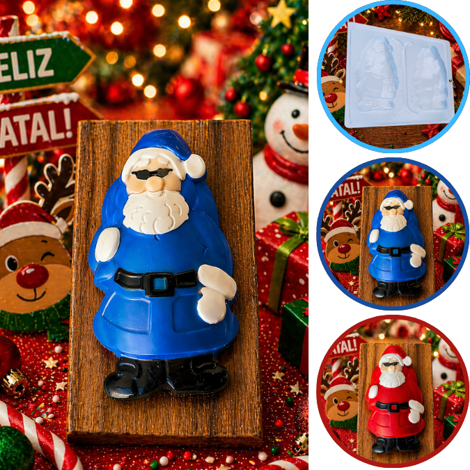 1~5 Forma BWB Com Silicone (3 partes)Para Chocolate Cód.844-Papai Noel Frontal 215g Festa Natalinas (CHOCO)