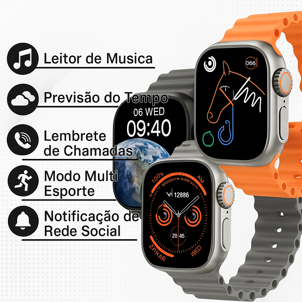 Relógio Smartwatch T800 ULTRA Unissex Tela 49mm  Wireless Charging