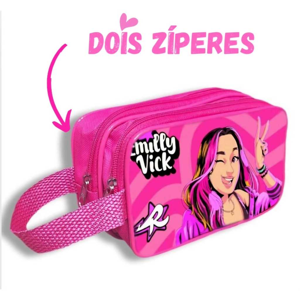 Estojo Escolar Emilly Vick Grande Infantil  e Os Rosas Dois Compartimentos Com Alça