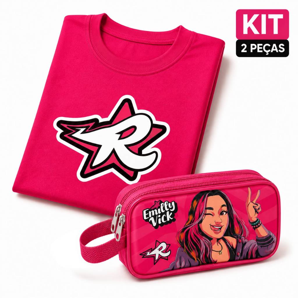 Kit Escolar Infantil Emilly Vick Camiseta + Estojo 2 Zíperes