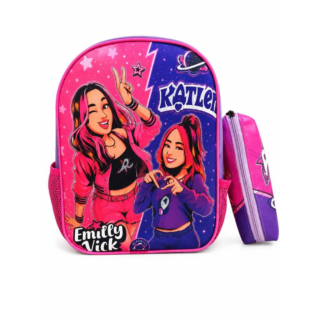 Mochila Emilly Vick Os Rosas Escolar Bolsa Leve e Reforçada de Nylon + Estojo de Brinde