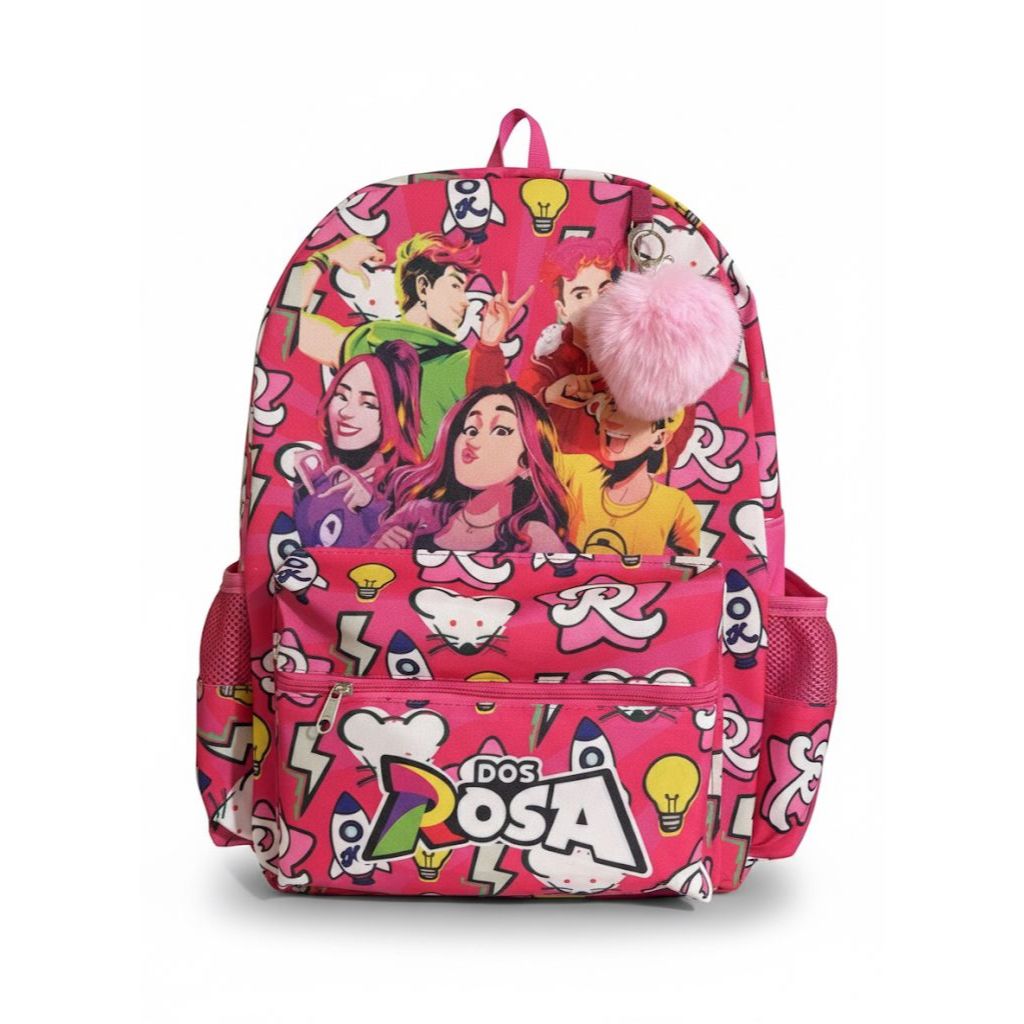 Mochila bolsa escolar Emilly vick dos rosas juvenil costa rosa tamanho grande envio rápido