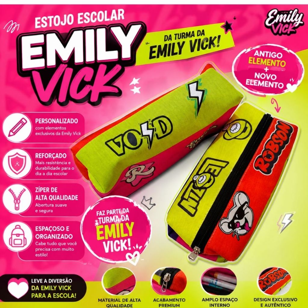 Estojo Escolar Personagens Turma dos Rosas Emilly Vick Katlen Void Leozin Robson Material Escolar Volta as Aulas