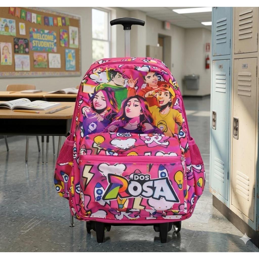 Mochila bolsa escolar rodinha no tema emilly vick dos rosas infantil juvenil tamanho grande envio rápido menina