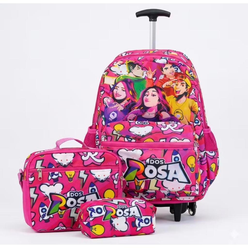 Kit mochila escolar  com rodinha emilly vick com lancheira térmica e estojo dos rosas envio rápido