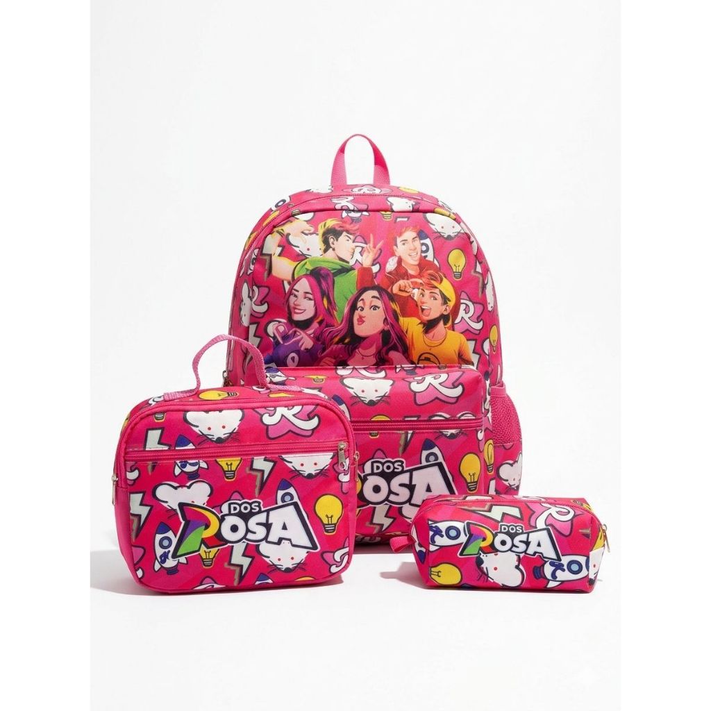 Kit mochila costa escolar emilly vick dos rosas tamanho grande lancheira térmica e estojo envio rápido