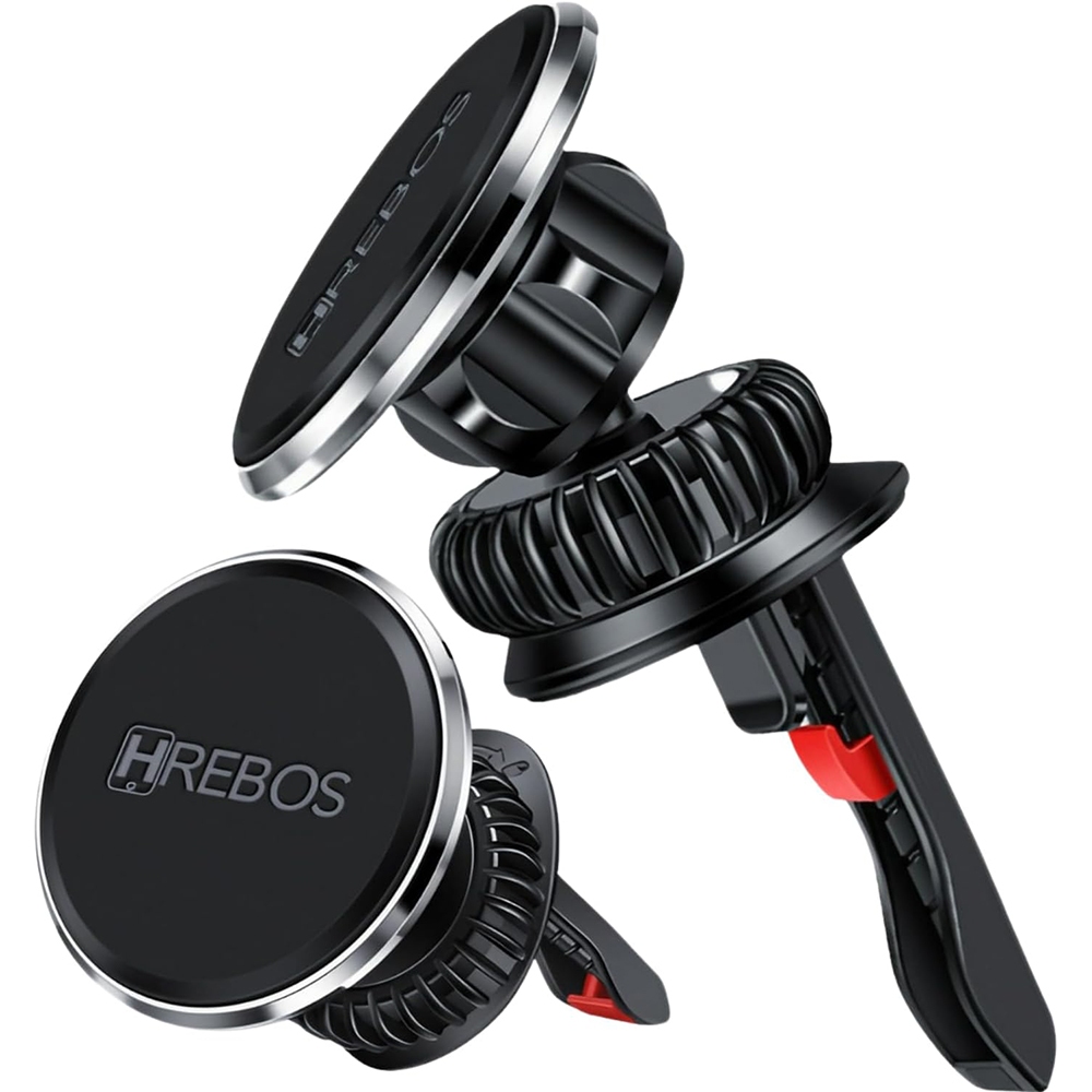 HREBOS Suporte Veicular Magnético Road Turn Pro SU‑246 Compatível MagSafe Rotação 360° Para Saída de Ar Carro Preto