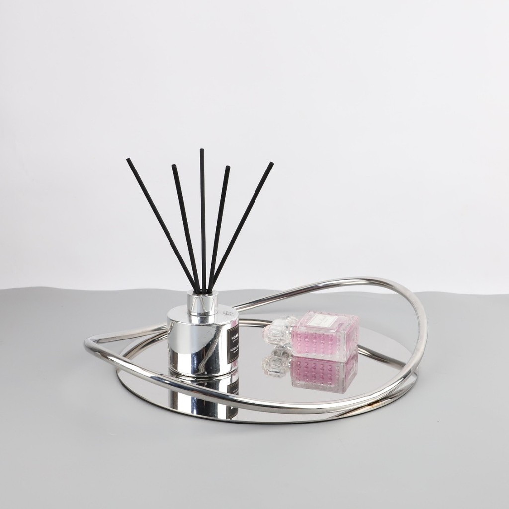 BEKL European-style creative stainless steel and wood mirror-finish aroma diffuser tray, decorative piece for entryway,