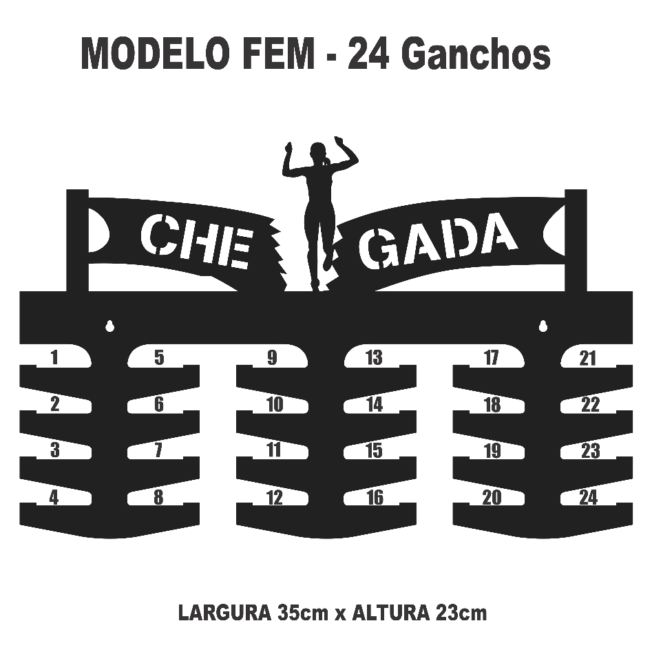 Porta Medalhas Corrida Chegada 18 - 24 - 36 - 48 Ganchos MDF Vazado