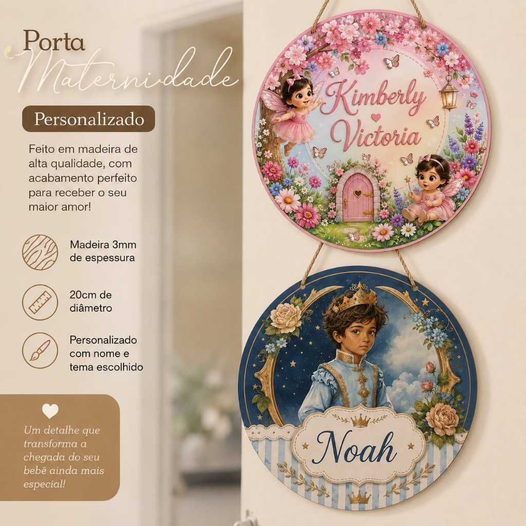 Porta Maternidade Personalizado em MDF – 20 cm  Deixe a chegada do seu bebê ainda mais especial com um lindo e elegante.