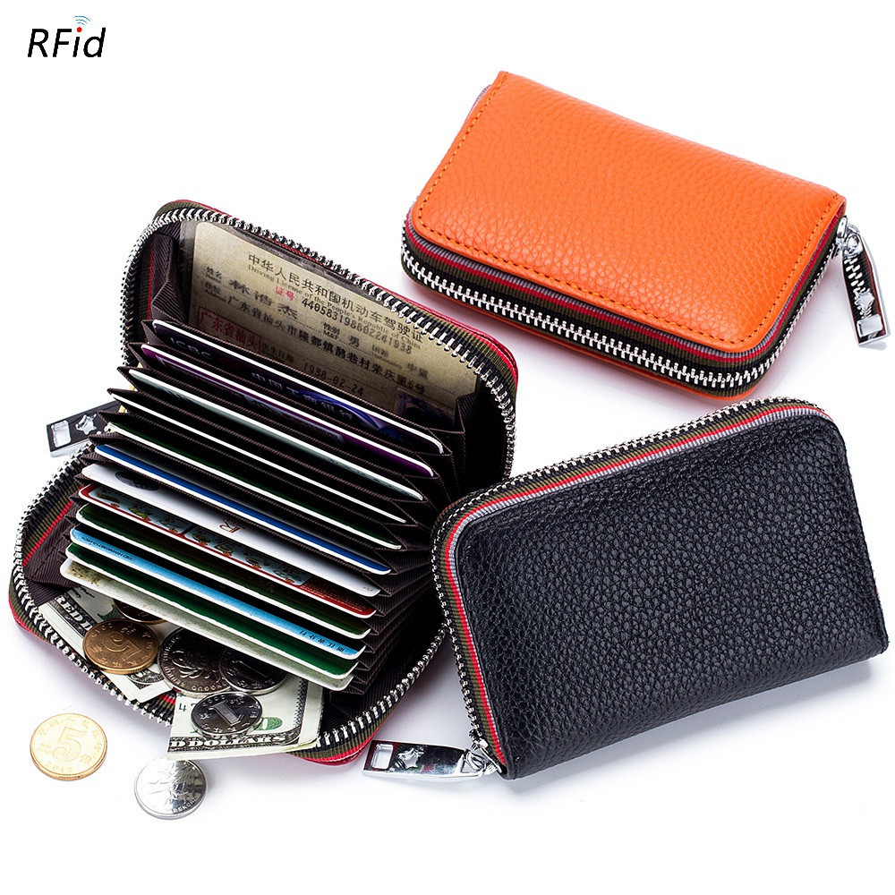 Nova Chegada RFID Couro Genuíno Pequeno Zíper Mini Cartão Carteira Feminina Bolsa De Moedas Bolso Feminino Titular Do De