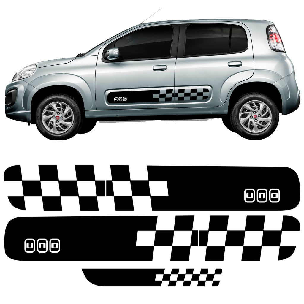 Kit Adesivos Faixa Lateral Novo Uno Vivace Evo Quadrados