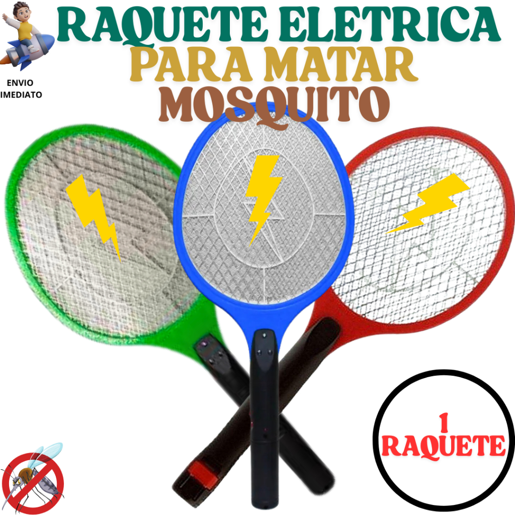 RAQUETE ELETRICA MATA MOSQUITO RAQUETES DE CHOQUE MOSCA Elétrica Recarregável Insetos Dengue Pernilongo Bivolt LED