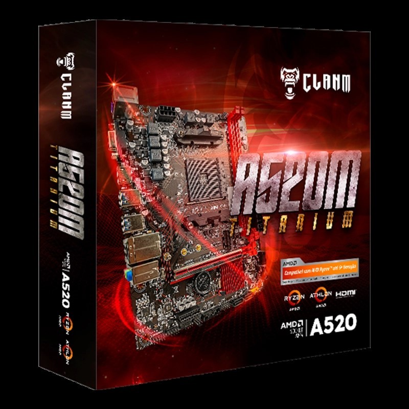 Placa Mae A520M Titanium DDR4 M.2 NVMe Socket AM4 CLANM Micro ATX para Processadores AMD Ryzen