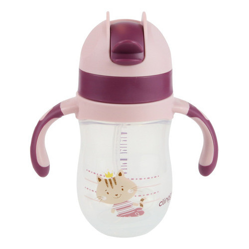 Copo De Transição Com Canudo E Alça Clingo 220ml Rosa Gatinha