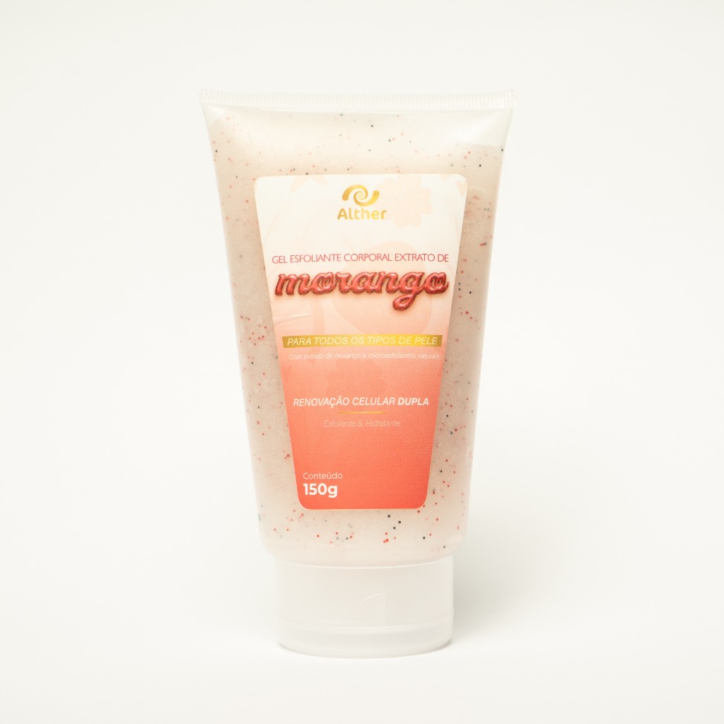 Esfoliante Corporal Morango 150g – Renovação Suave, Textura em Gel e Perfume Refrescante