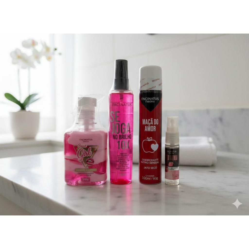 Kit Completo Balada Gel Para Virilha Morango Desodorante Intimo Maça Amor Aromatizante Bucal Perfume
