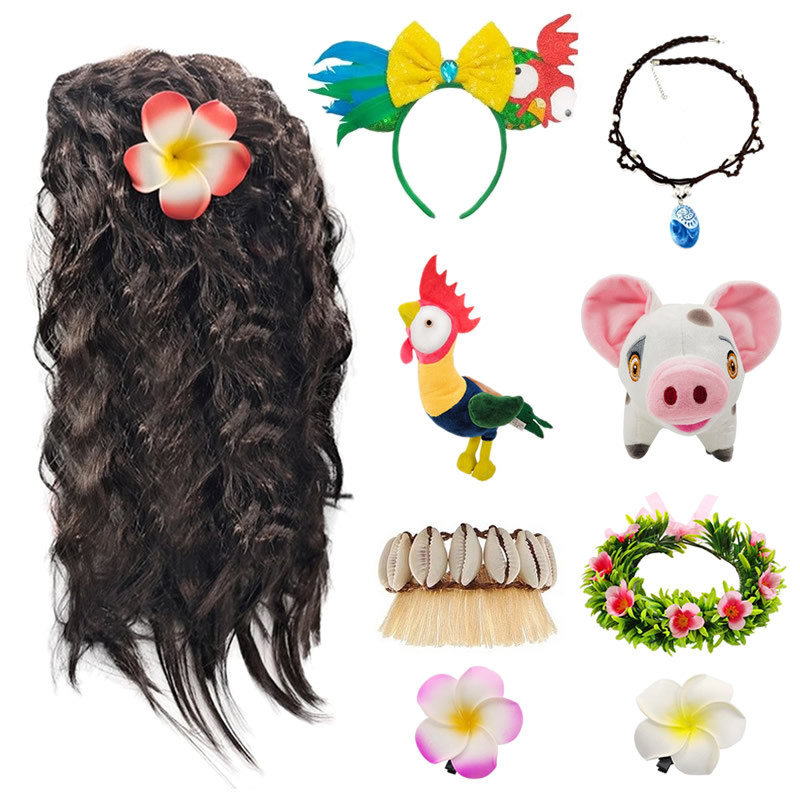 Novo Halloween Romance oceano 2moana Moana acessórios brinquedo galo porco tornozelo cinta pulseira peruca bandana