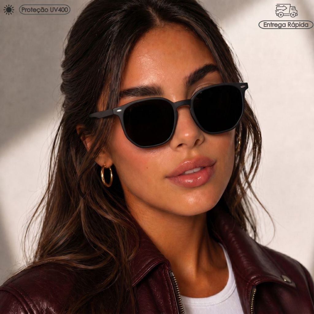 Óculos de Sol Preto Flexível Original Qualidade Premium Feminino Proteção UV400 Inverno