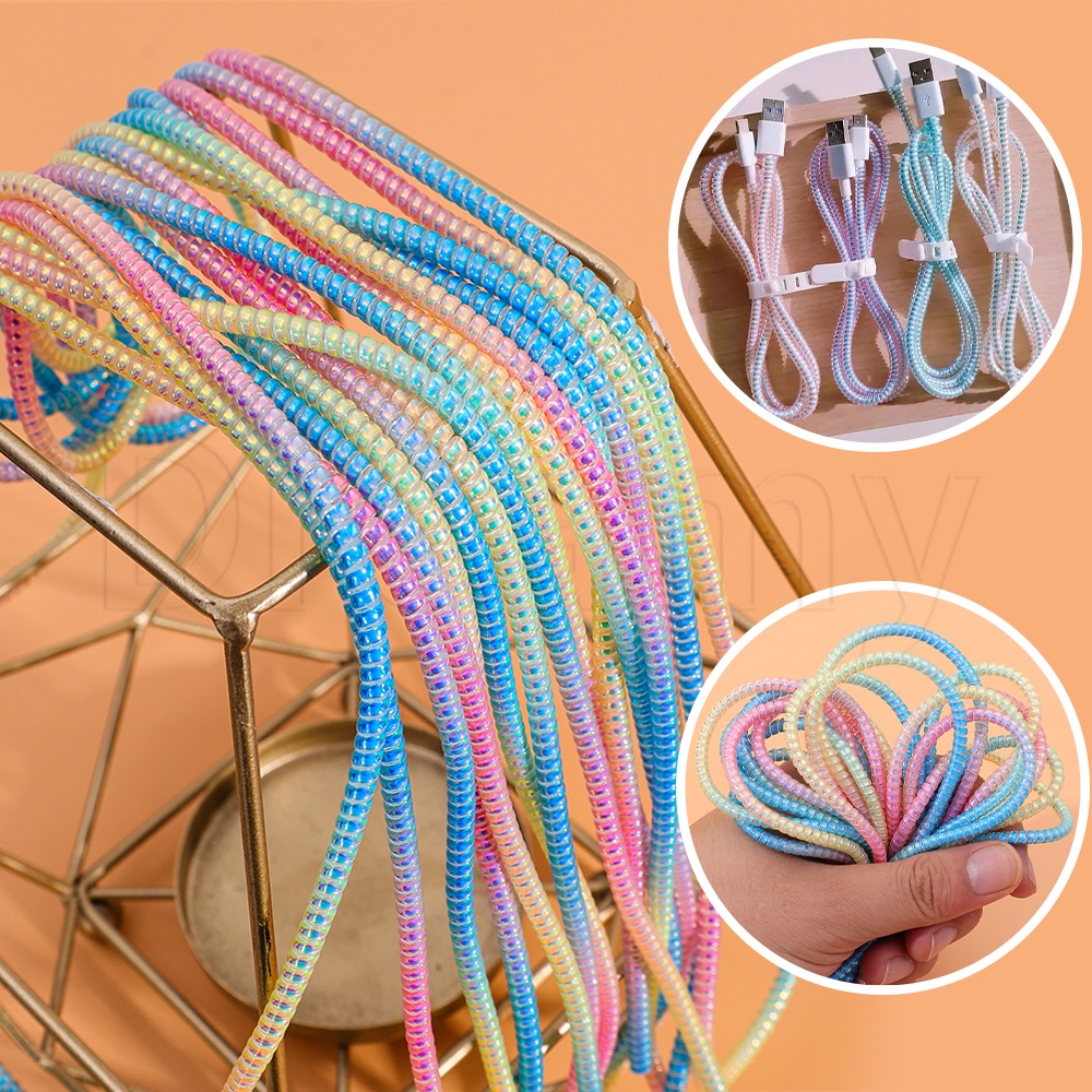 1.4m/1.6m Universal Data Wire Wraper Bobinador De Cabo De Dados/De Carregamento A Laser Arco-Íris Manga Do Fone De Ouvido Linha Espiral Enrolador