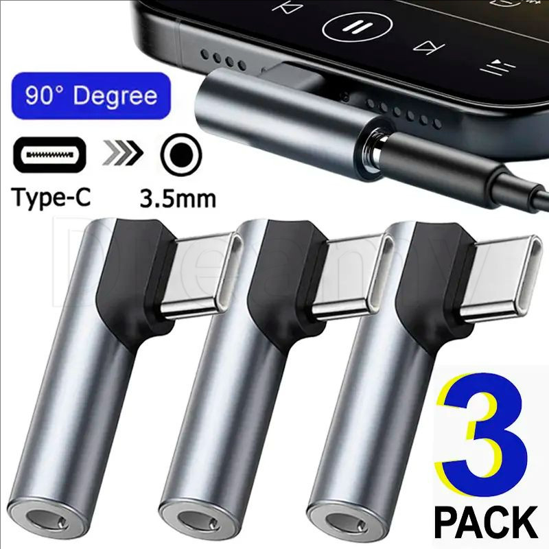 Conversor De Cotovelo Tipo C Para Conector De 3.5 Mm De 3 Unidades-Adaptador De Fone De Ouvido Com Fio HiFi Entrada-Aces