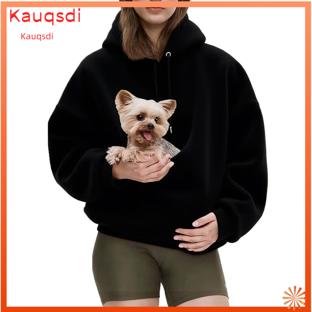 Fleece Pullover Top Pet Pouch Hoodie Women’s Oversized Sling with Kangaroo – Cozy for Carrying Small Dogs Cats Perfe