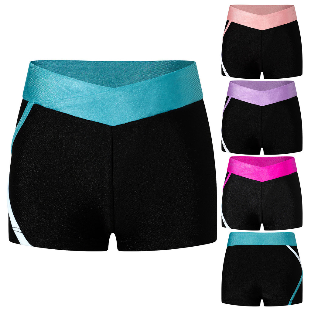 inhzoy Kids Girls Low Waist Elastic Color Contrast Sport Shorts Stretchy Skinny Tight Dance Running Training Shorts