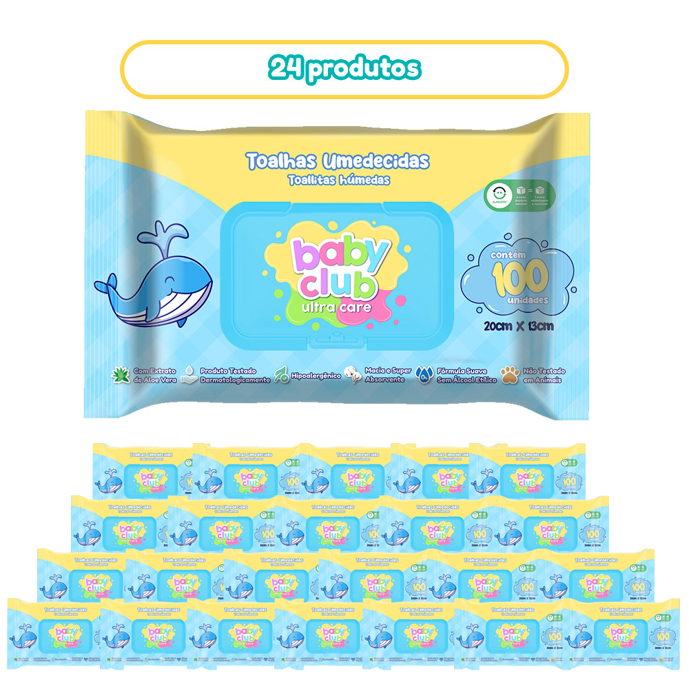 Kit 24 Toalhas Umedecidas Baby Club Tradicional 100 Folhas Cada