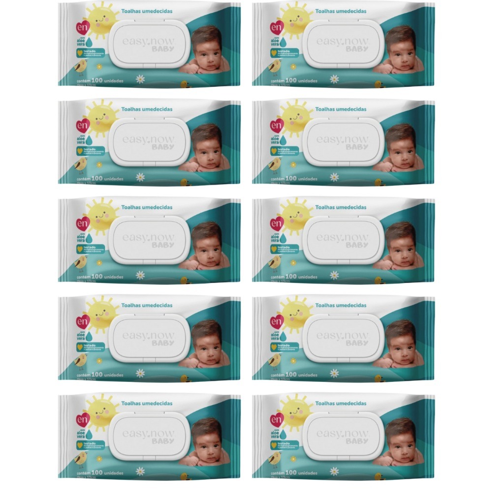 Toalha Umedecida Easy Now Baby 10 Pacotes com 100 Folhas Cada com Tampa Flip Top