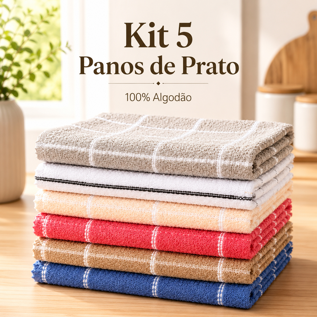 Kit 5 Pano Prato Copa Guardanapo Atoalhado Xadrez 100% Algodão Colorido Vintage Chef 5 Unidades