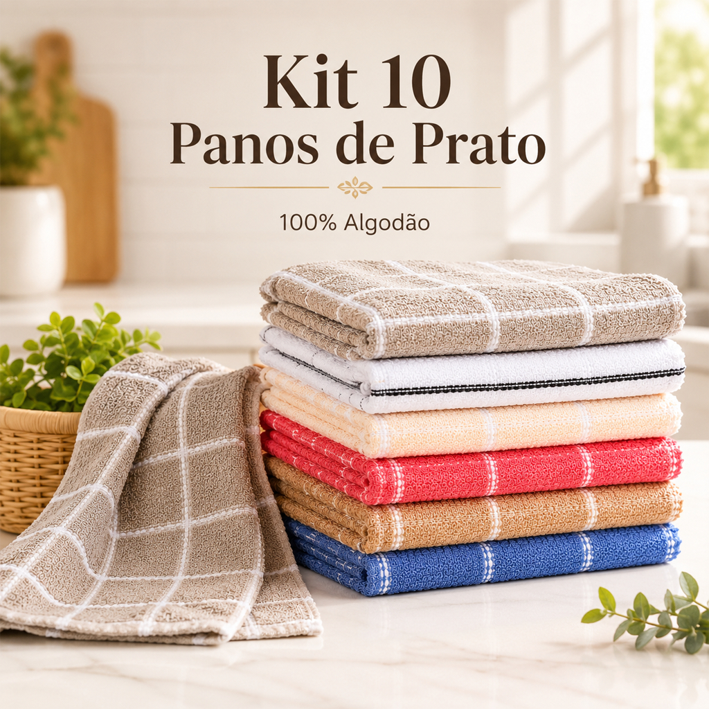 Kit 10 Pano Prato Copa Guardanapo Atoalhado Xadrez 100% Algodão Colorido Vintage Chef 10 Unidades
