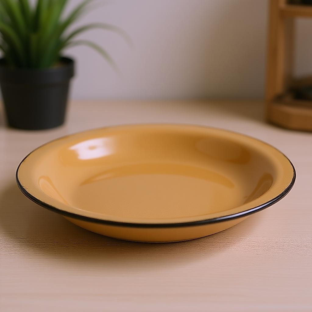 Prato Fundo Esmaltado Estilo Retrô Vintage para Mesa e Cozinha