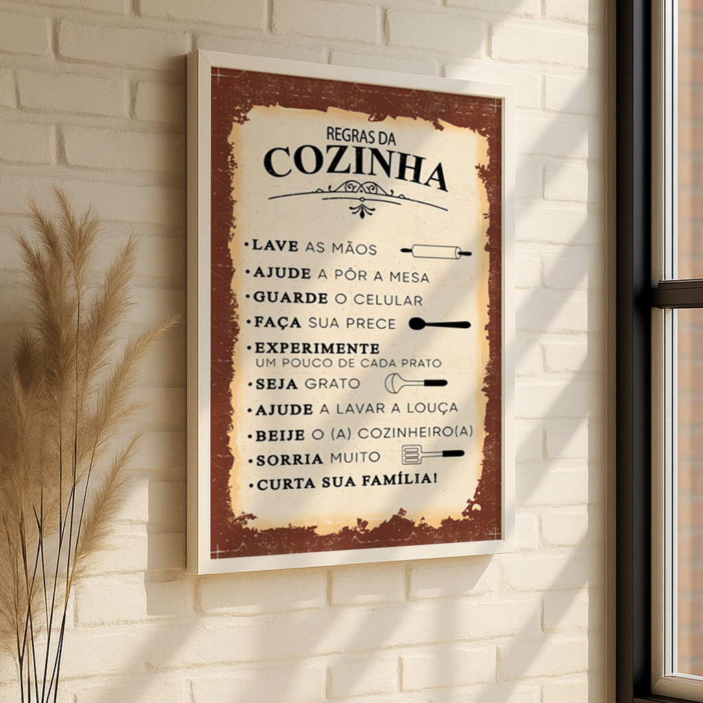 Quadro Regras Da Cozinha Placa Vintage Frase Engraçada Parede Bar Restaurante Família Lavar Louça