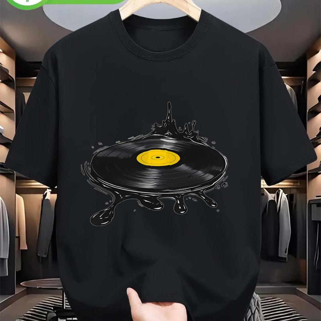 Camiseta Disco de Vinil Prato de DJ Música Vintage Estampada 100% Algodão Unissex Manga Curta