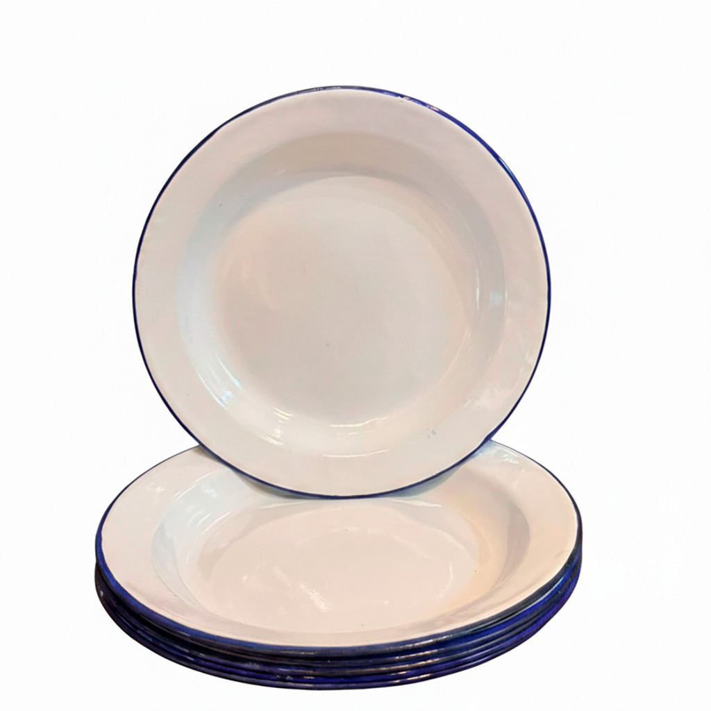 Kit 6 Prato Esmaltado Agata Branco 22cm Fundo Sopa Caldo 300ml Retro Fazenda Camping Vintage Milla