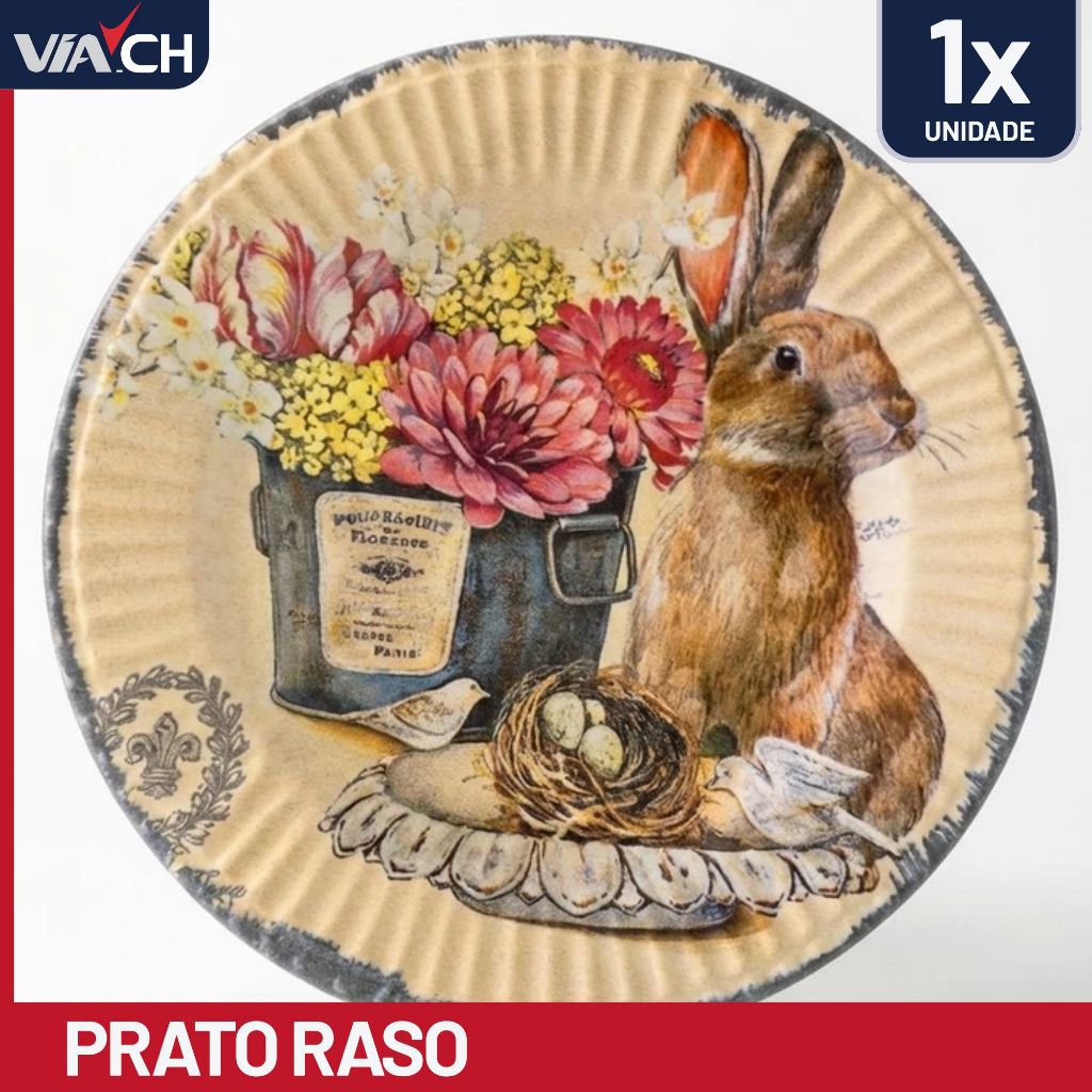 Prato Raso Páscoa Coelho Bunny Vintage Decorado Scalla