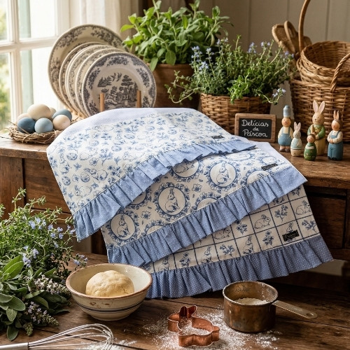 Kit 3 Panos de Prato Páscoa Vintage Farmhouse Coelho Decorativo Alta Absorção Premium