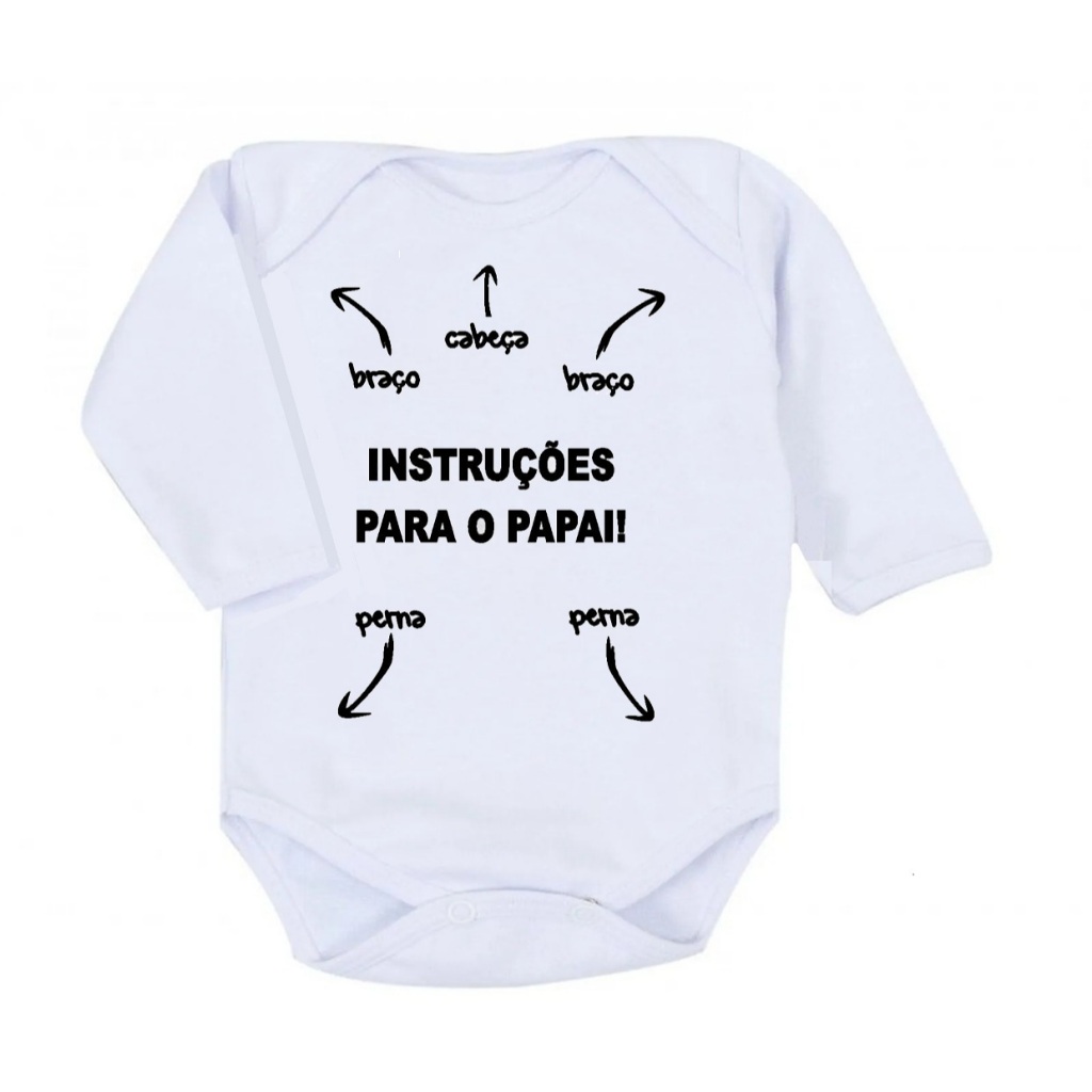 Body De Bebê Branco Algodão Instruções Para O Papai Ref 138 Manga Longa