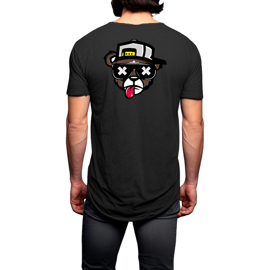 Camisa Longline Oversize Blusa Estampada Urso Frente e Peito Em Algodão Slim Premium