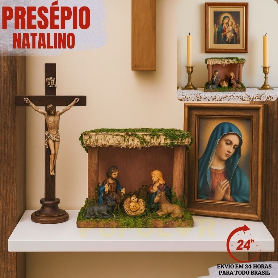 Presépio Enfeite Natal Natalino Jesus Maria José Rei Manjedoura Resina Nascimento de Jesus